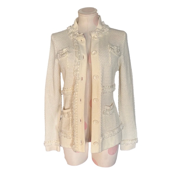 Coastal Grandma Fisherman Chunky Knit Cardigan - Cream Ivory M - Picture 4 of 8